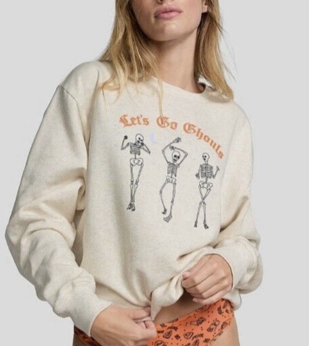 Victoria’s Secret PINK Small Halloween Ghouls Fleece Classic Sweatshirt Beige